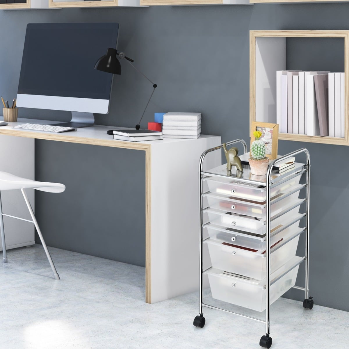 Mobile Storage Cart with 6 Stackable Drawers, Metal Frame