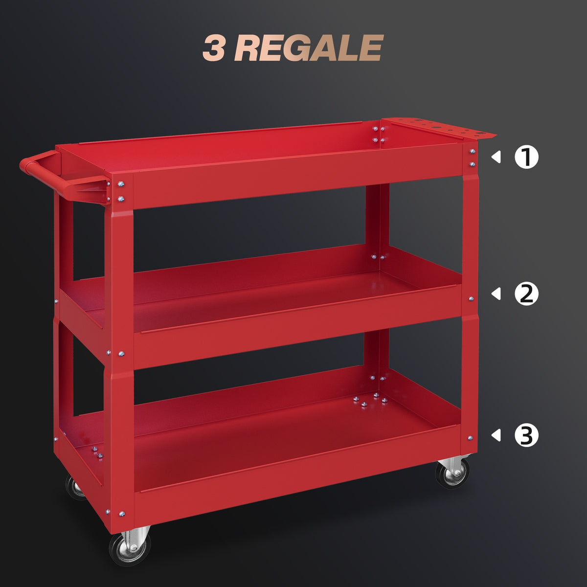 Mobile Tool Cart – 3-Tier Steel, Locking Wheels
