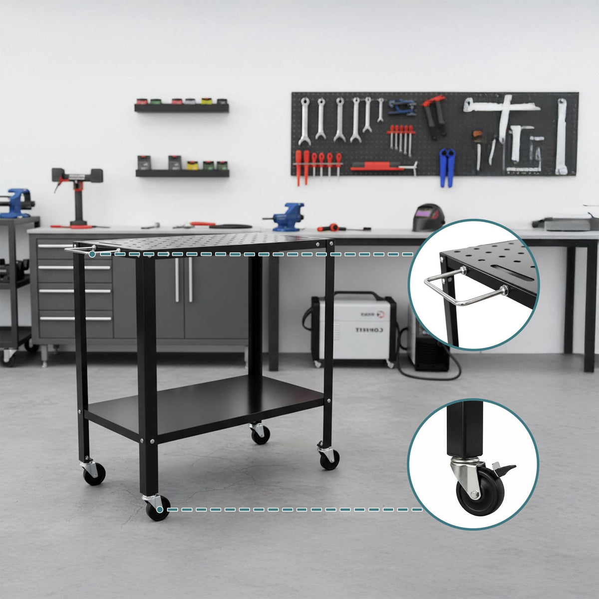 Mobile Welding Table with Perforated Steel Top