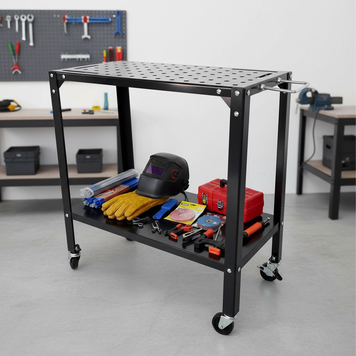 Mobile Welding Table with Perforated Steel Top