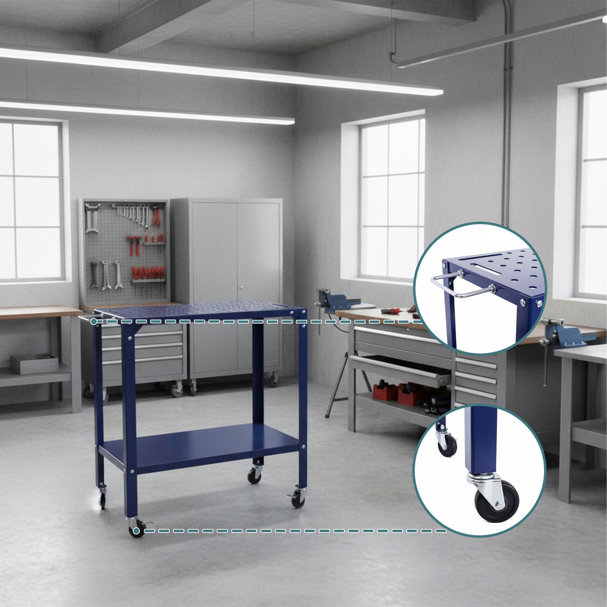 Mobile Welding Table with Perforated Steel Top