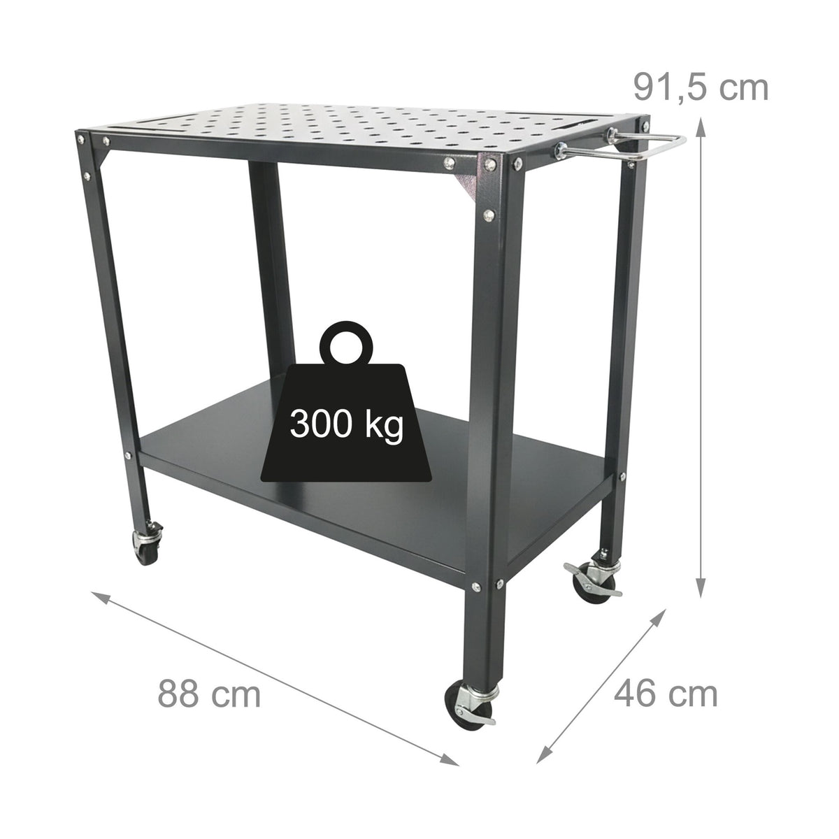 Mobile Welding Table with Perforated Top and Shelf