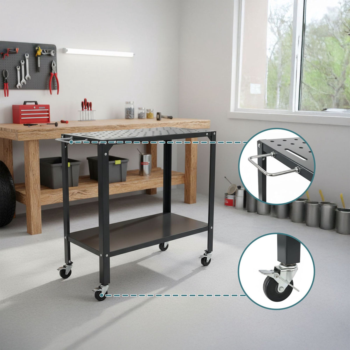 Mobile Welding Table with Perforated Top and Shelf