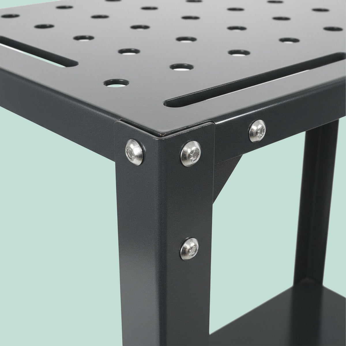 Mobile Welding Table with Perforated Top and Shelf