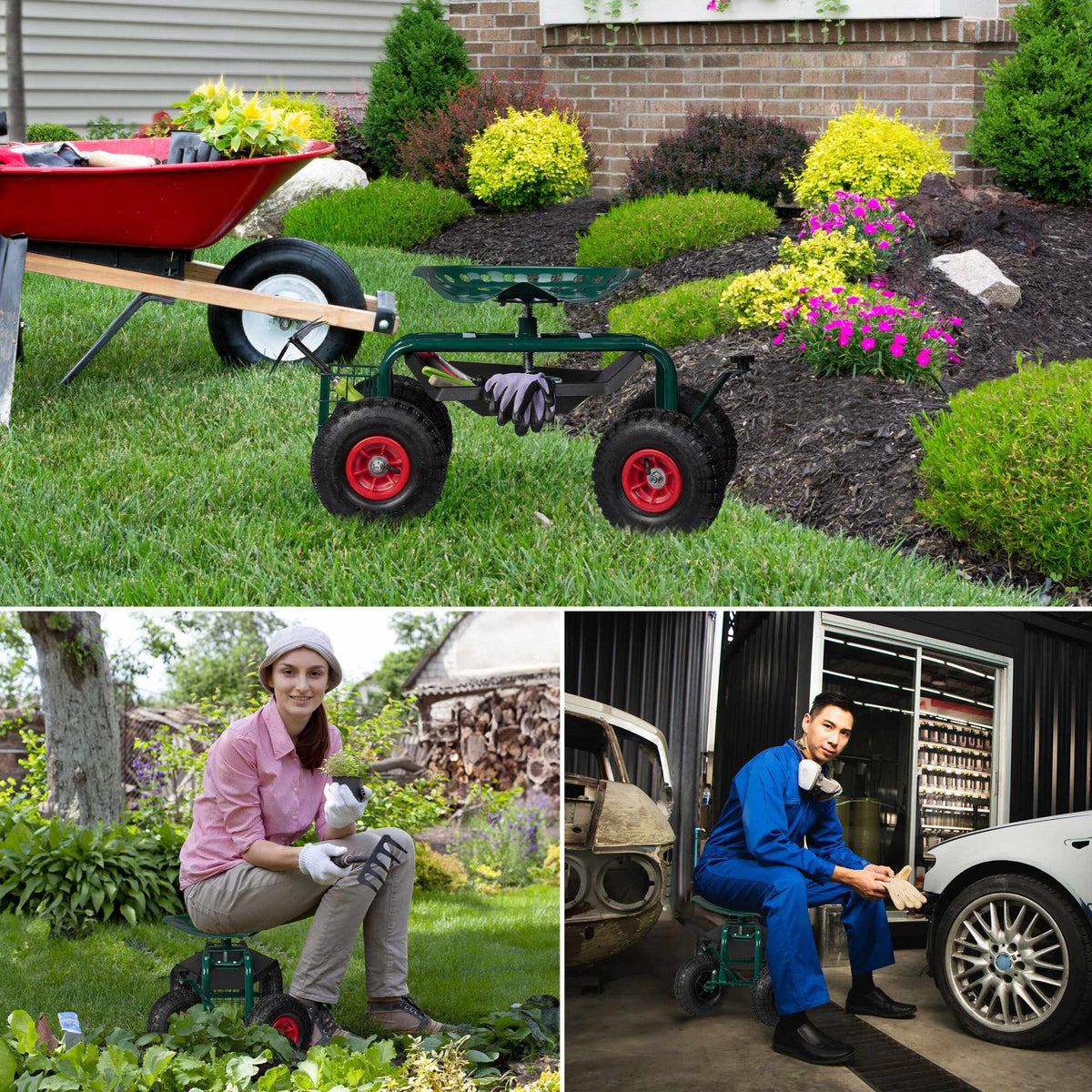 Mobile garden seat with storage