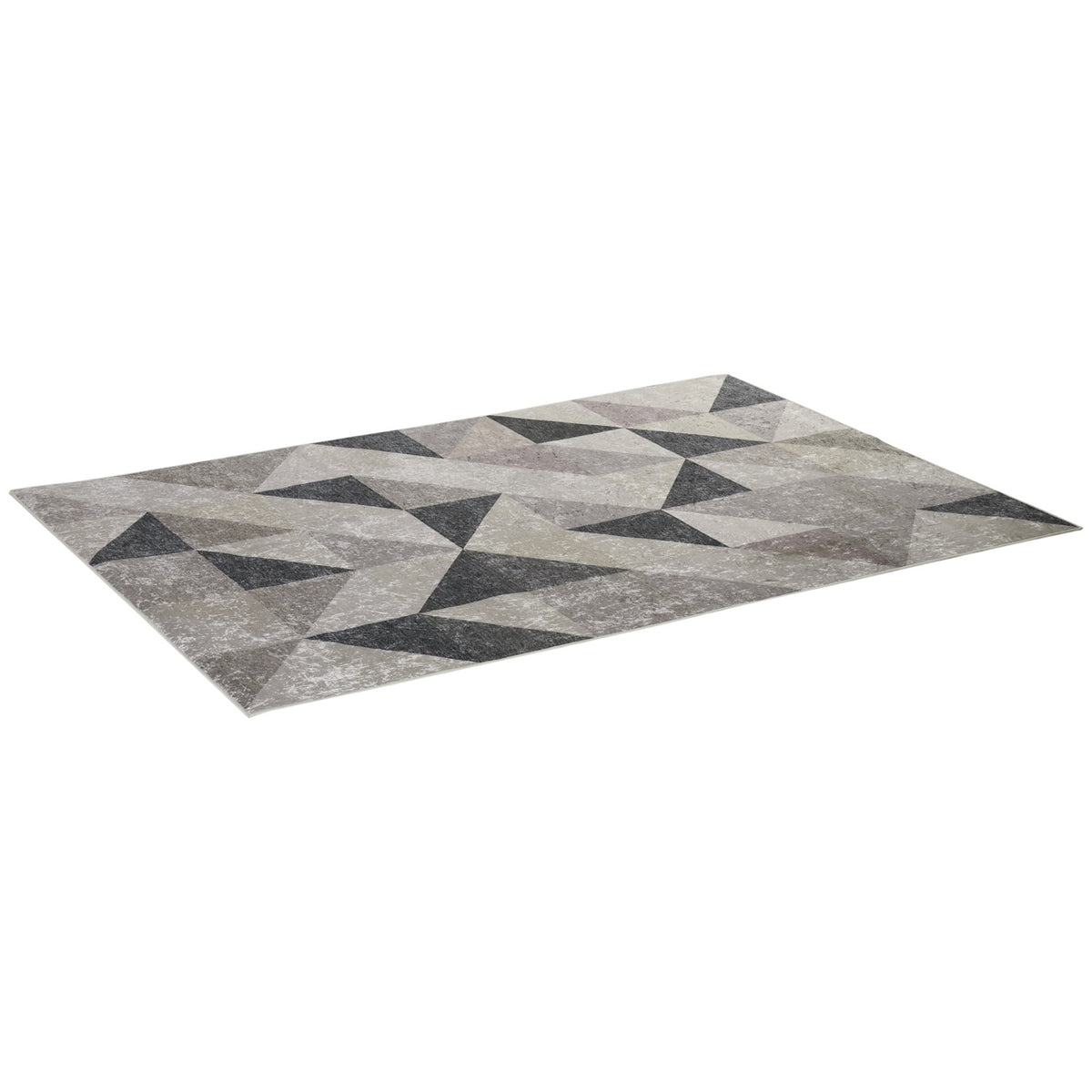 Modern Carpet 230 X 160 Cm Trend Design With Geometric Shapes, For Living Room Bedroom, Non-Woven Coating, Gray + Black + White
