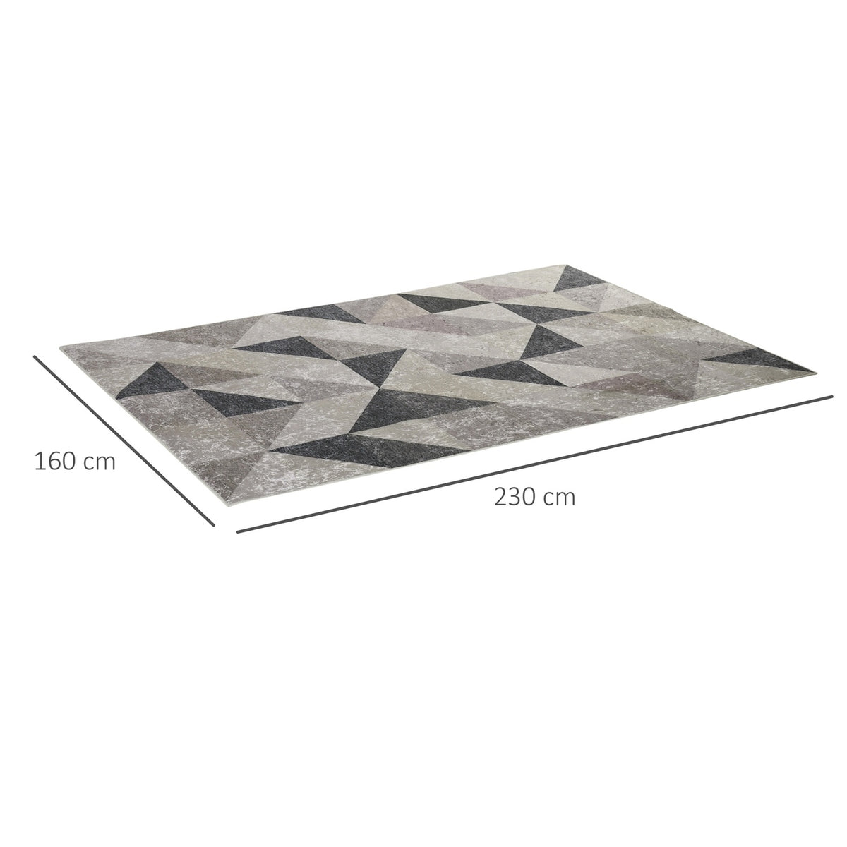 Modern Carpet 230 X 160 Cm Trend Design With Geometric Shapes, For Living Room Bedroom, Non-Woven Coating, Gray + Black + White