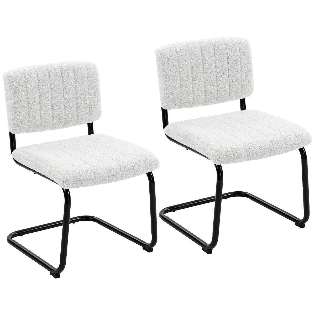 Modern Dining Chairs Set of 2, Cream Teddy Fleece