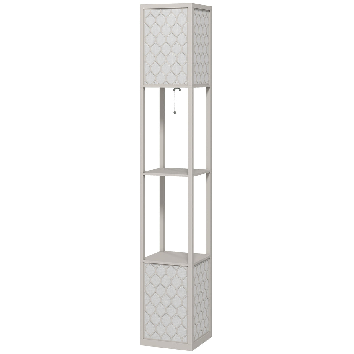 Modern Floor Lamp with Shelves, Pull Chain, Black/White