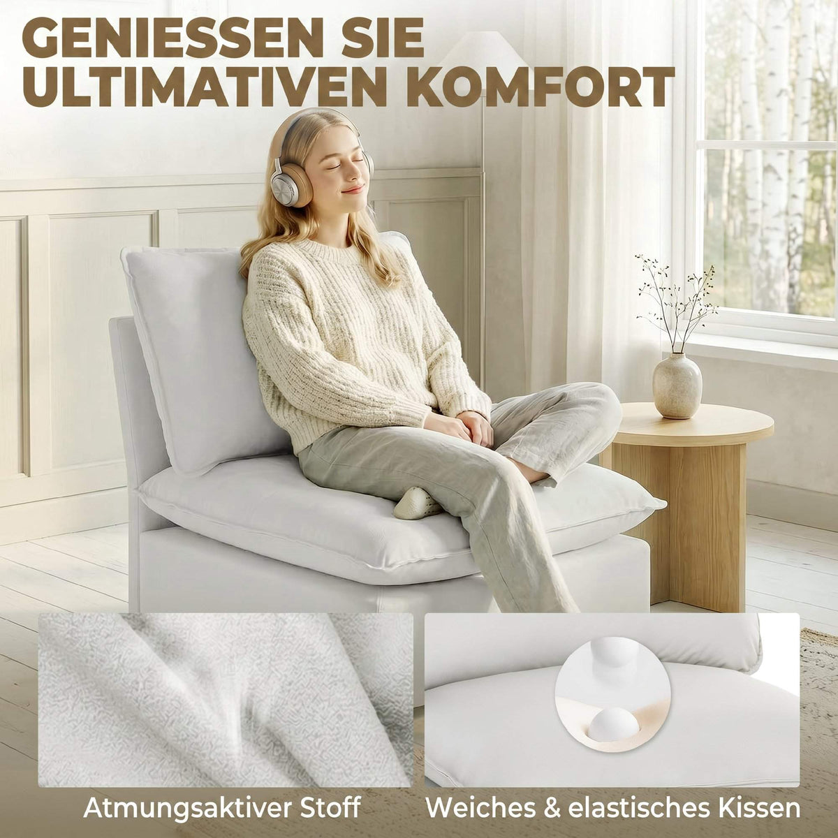 Modern Grey Leathaire Accent Chair, Wide Deep Seat, Easy Assembly