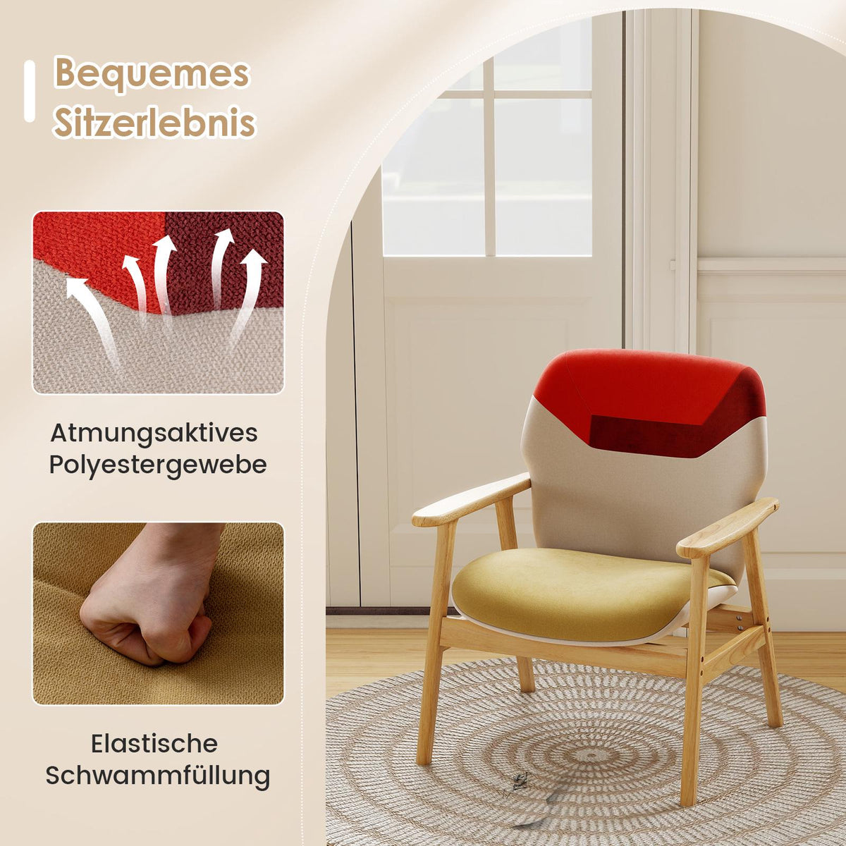 Modern Lounge Chair with Rubberwood Frame and Cushion