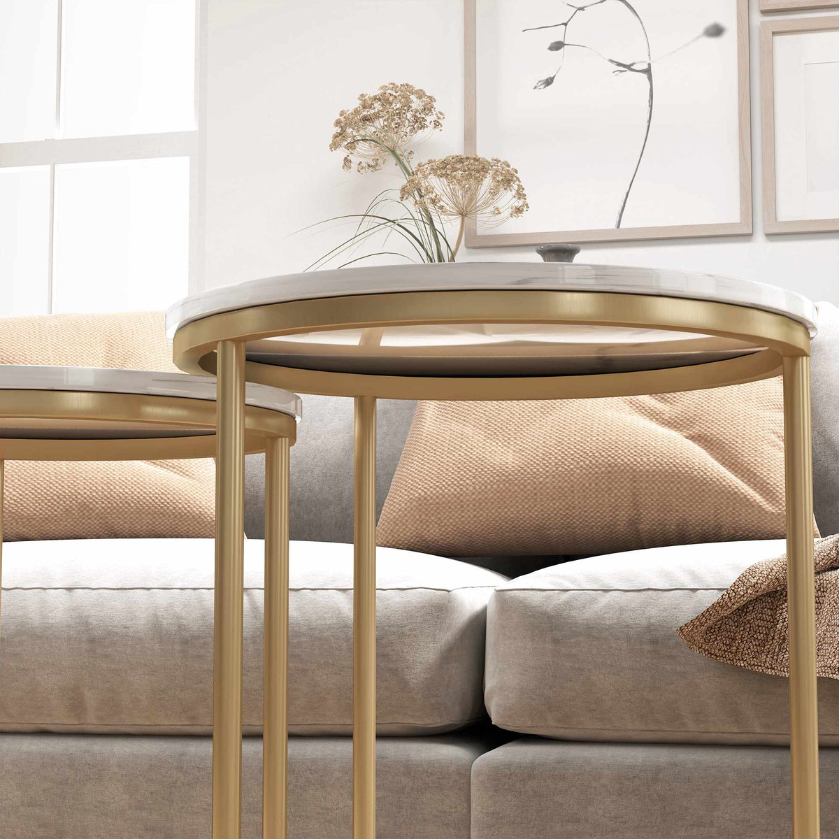 Modern Nesting Coffee Table Set with Gold Steel Legs