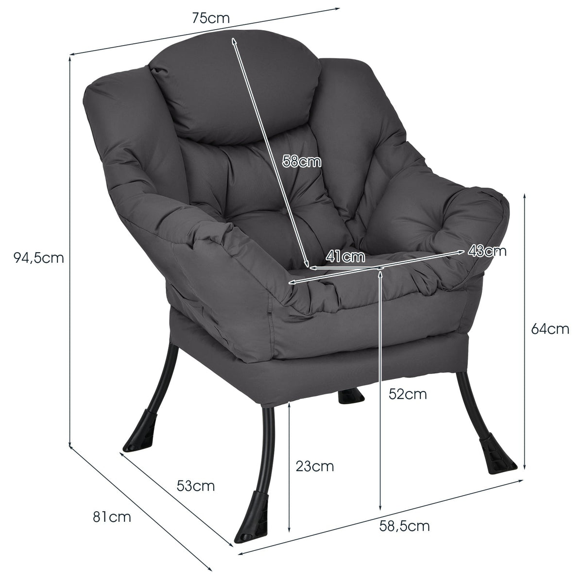 Modern Recliner Chair with Armrests & Side Pocket, Gray