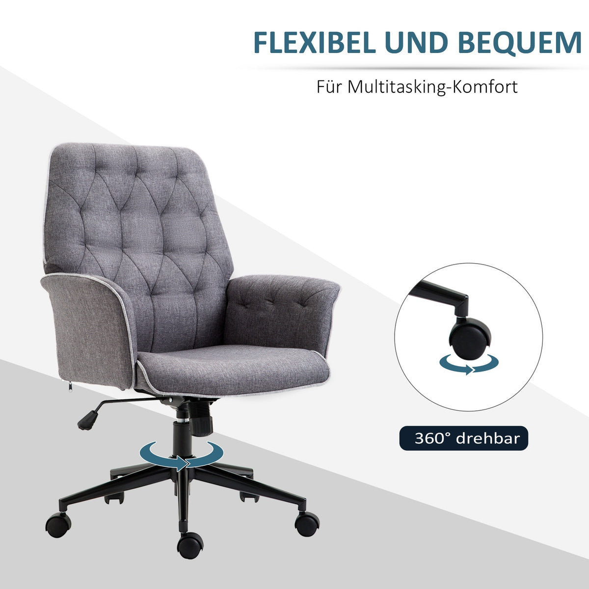 Modern office chair, height-adjustable desk chair, with rocker function, PC chair with linen look, dark gray