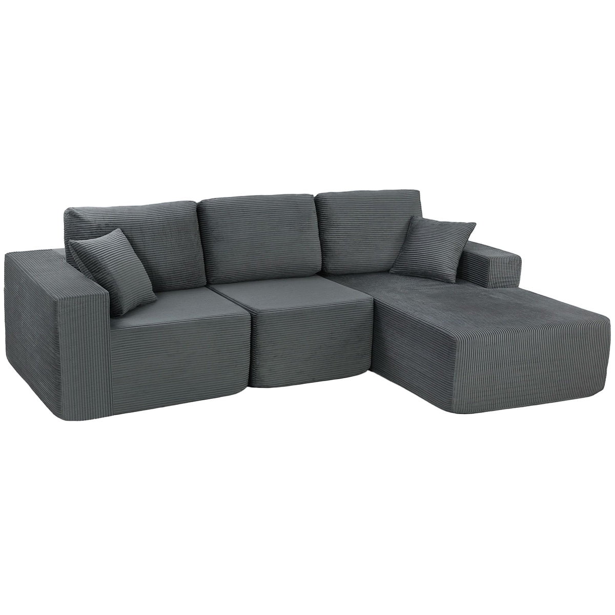 Modular L-Shaped Sofa Bed, Deep Seat, Corduroy, Dark Grey
