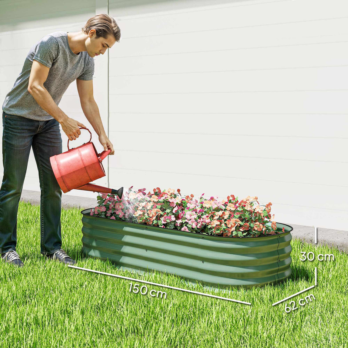 Modular Raised Garden Bed, Metal, Open Base, 150x62x30 cm