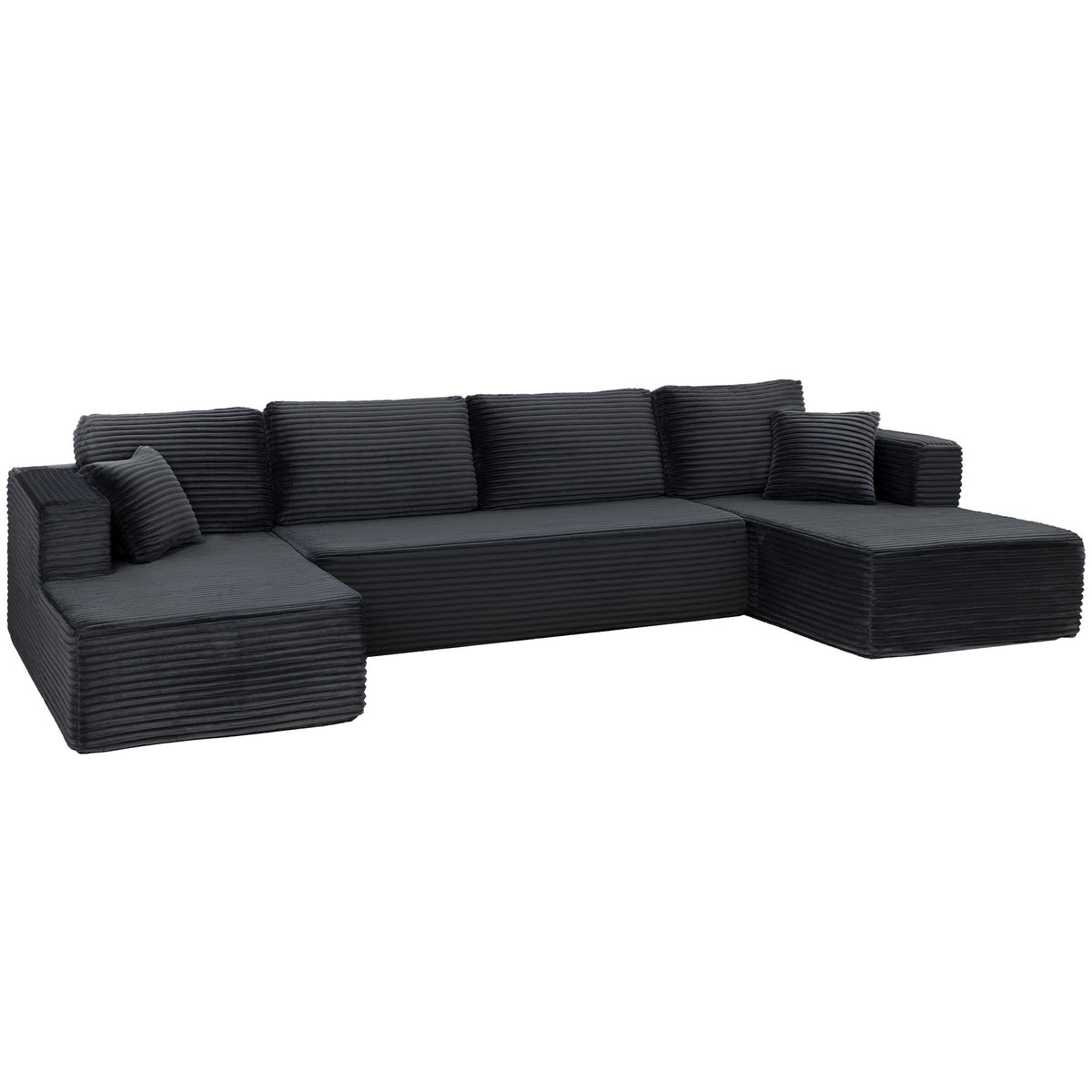 Modular U-Shaped Sofa Bed with Chaise Lounges, Dark Grey Cord