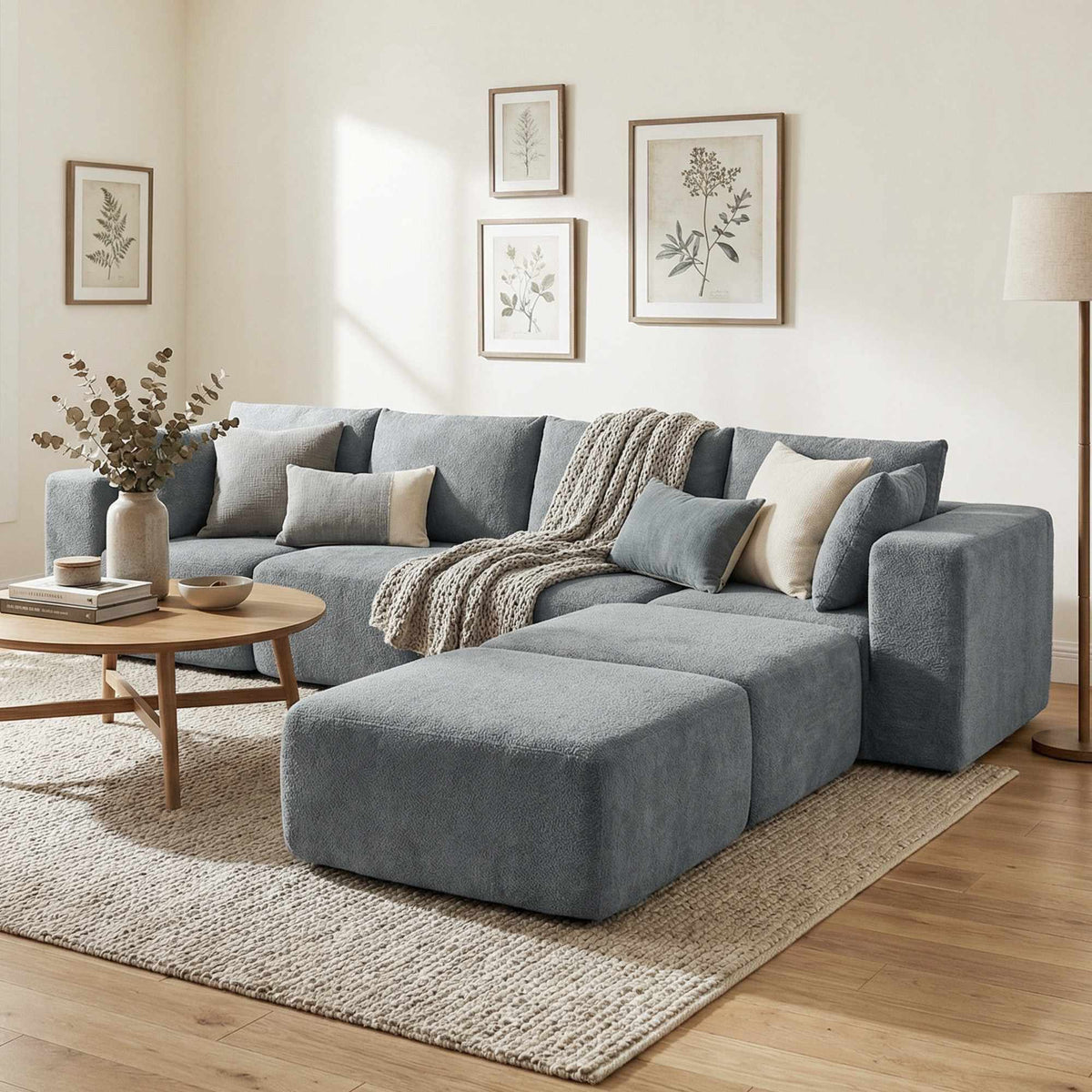 Modular U-Shaped Sofa with Deep Seats, 2 Ottomans, Dark Gray