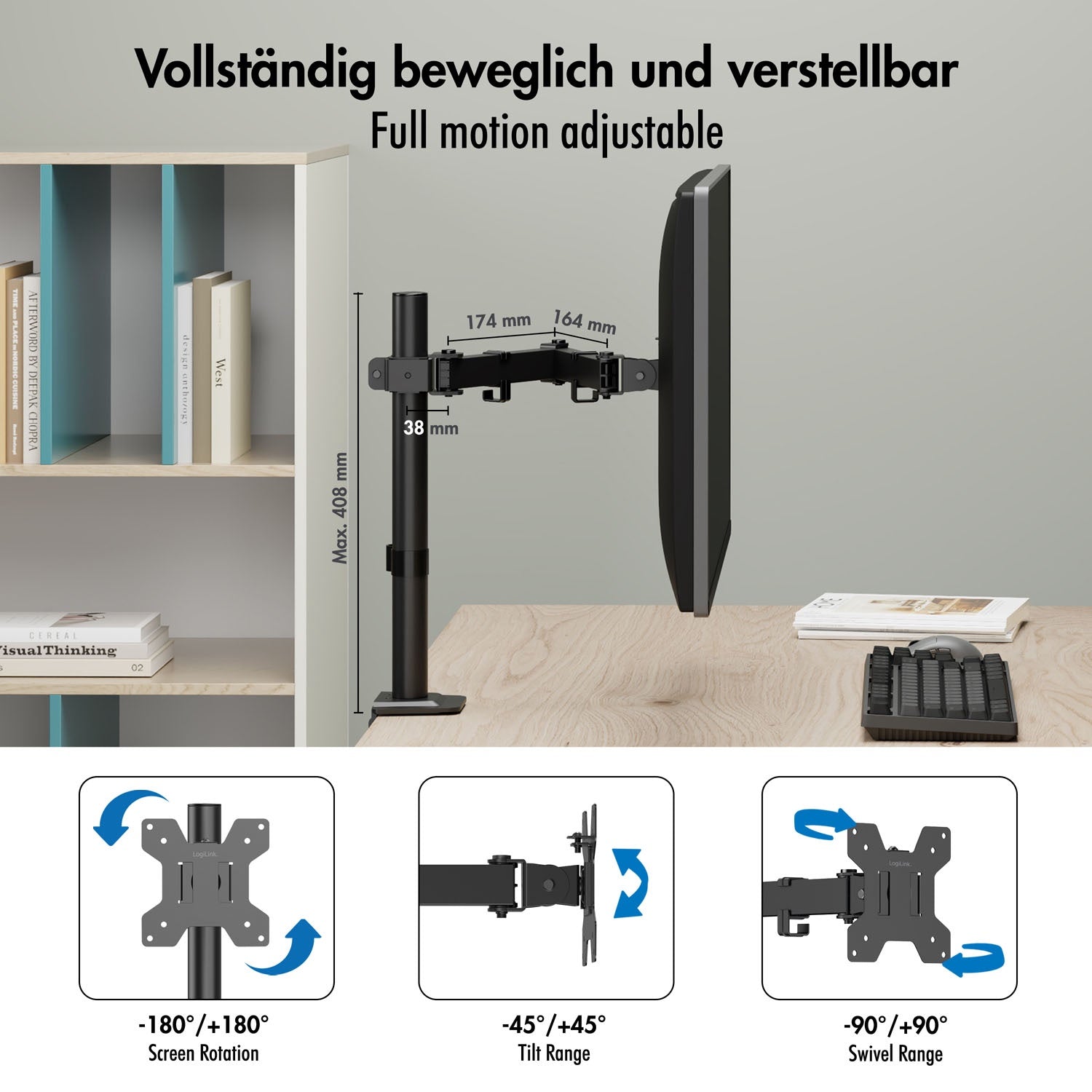 Monitor Arm 17-32" Adjustable Desk Mount Black