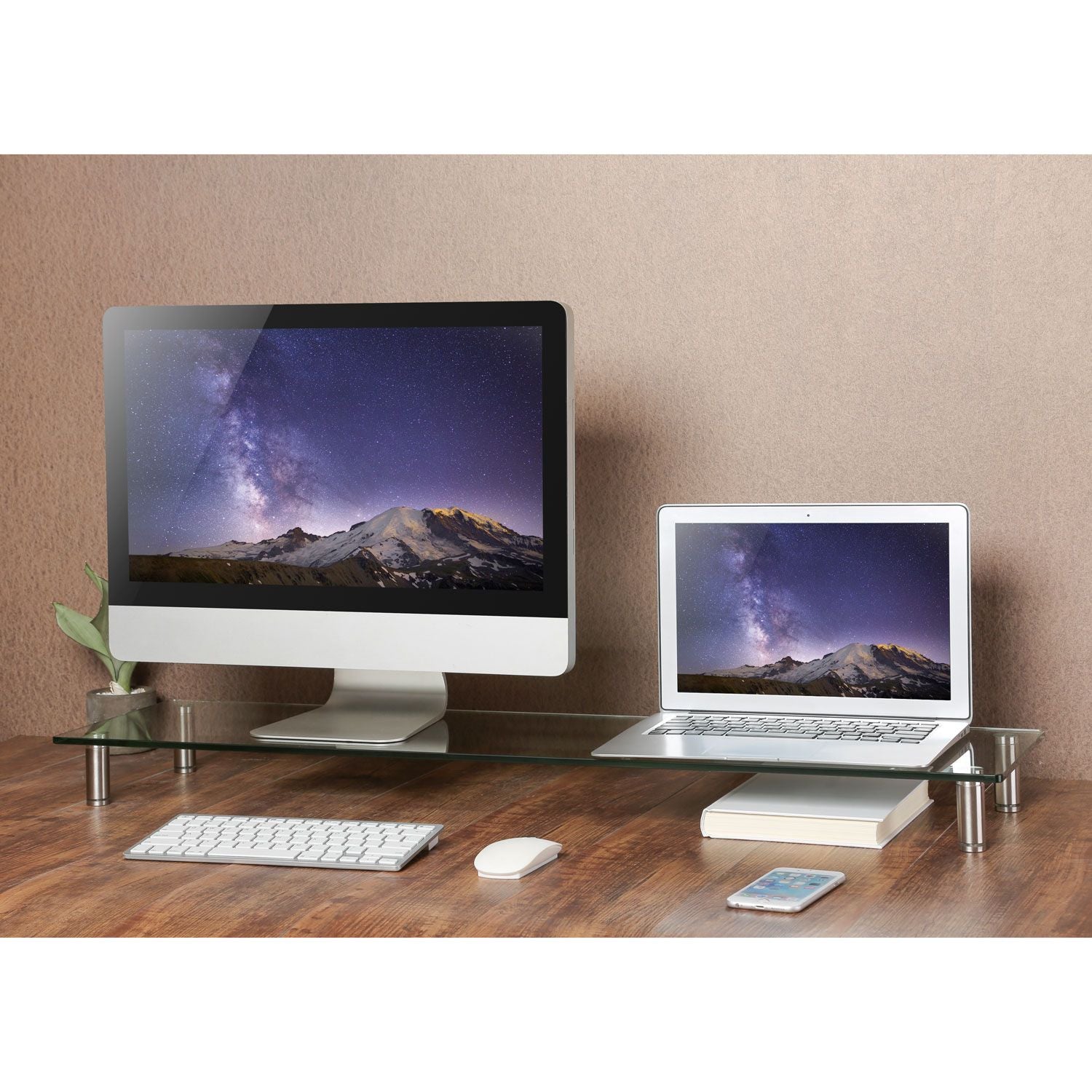 Monitor stand in glass/metal 1 m