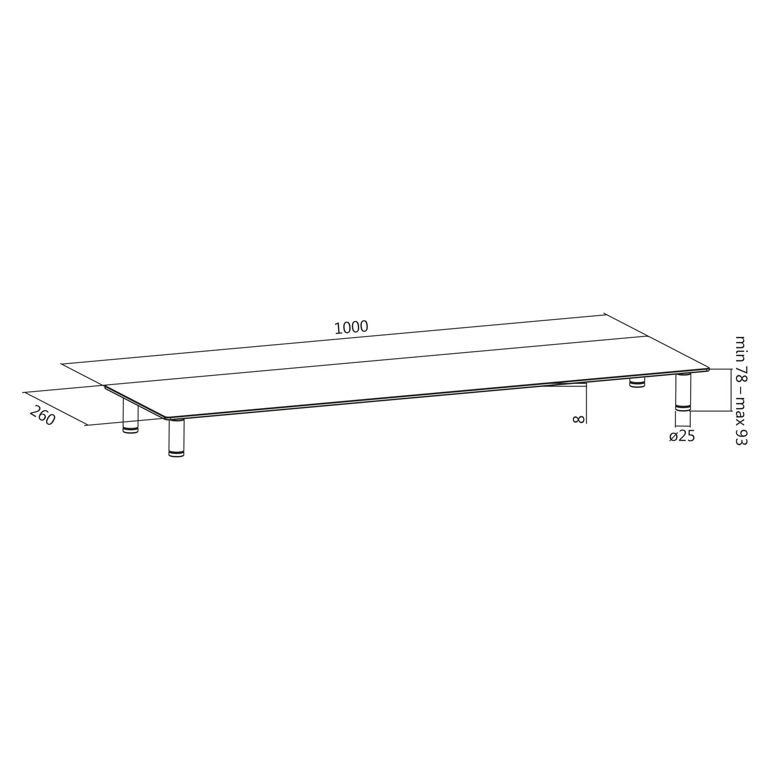 Monitor stand in glass/metal 1 m
