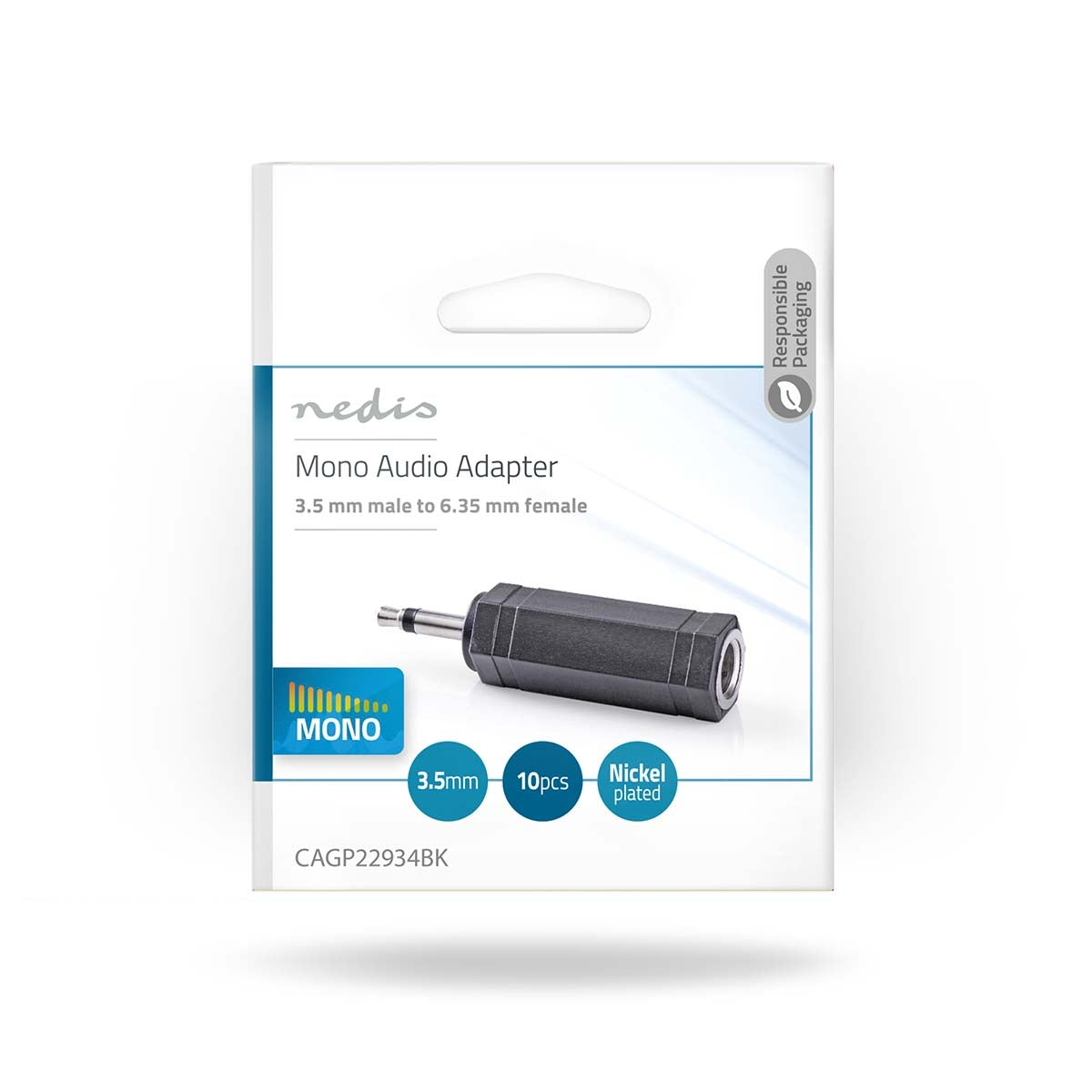 Mono Audio Adapter | 3.5 mm Male | 6.35 mm Female | Nickel Plated | Straight | ABS | Black | 10 pieces. | Plastic bag