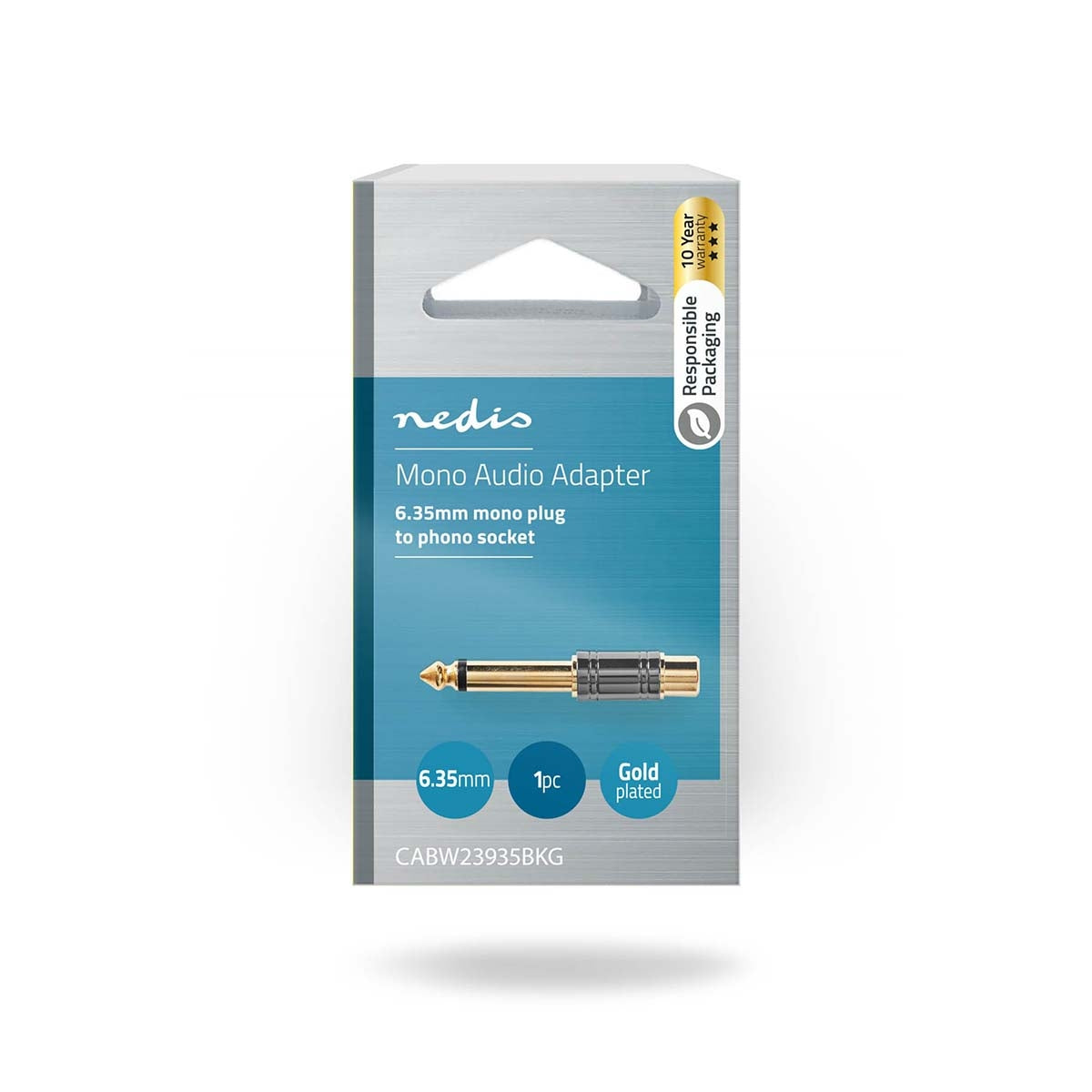 Mono Audio Adapter | 6.35 mm Male | RCA Female | Gold Plated | Straight | Metal | Metal | 1 pc. | Box