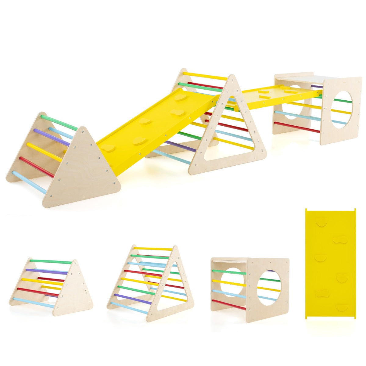 Montessori 5-In-1 Wooden Climbing Set With Slide, 60 kg