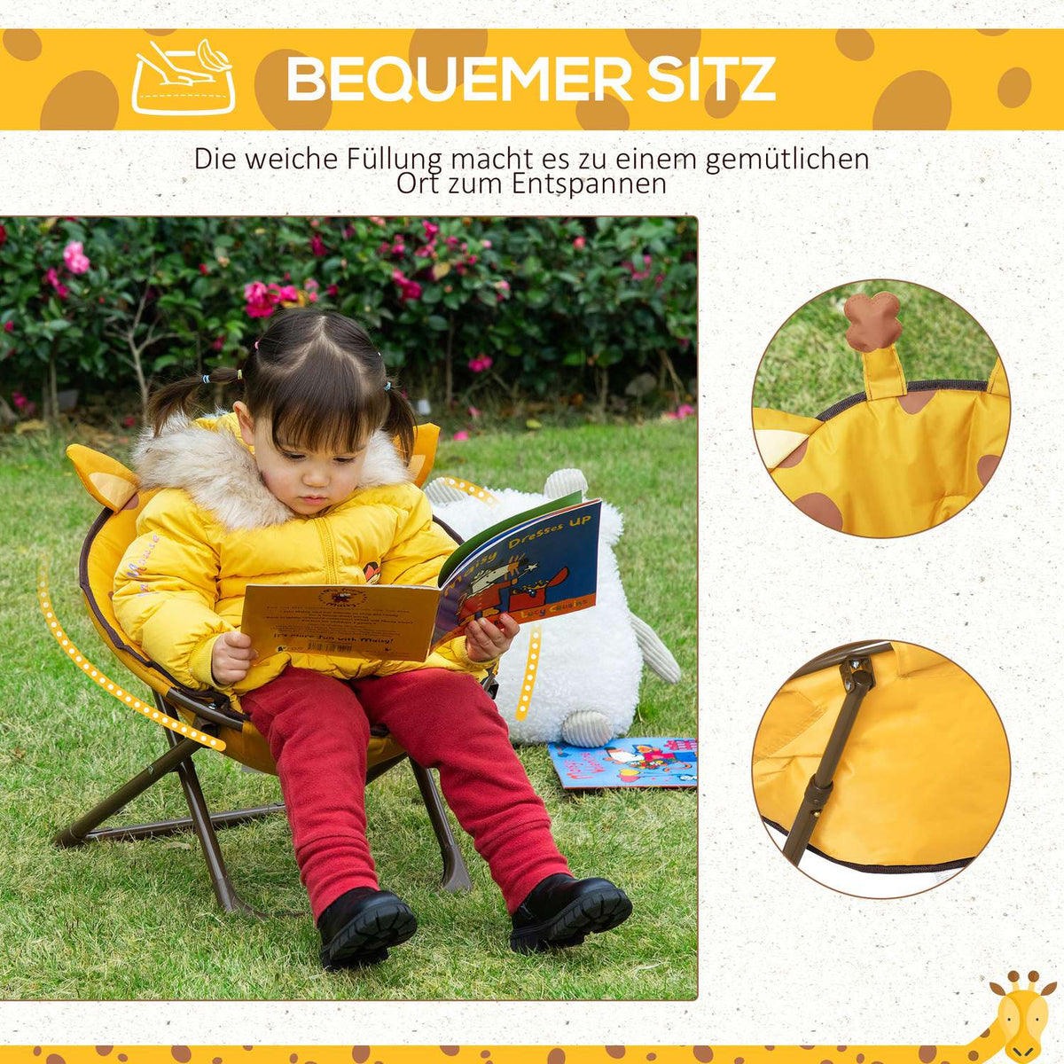 Moon Chair Camping Chair Children Foldable Indoor Outdoor Steel Yellow Ø50X49H Cm