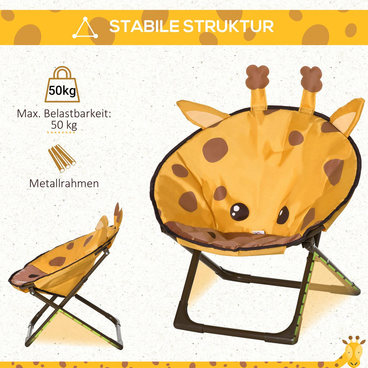 Moon Chair Camping Chair Children Foldable Indoor Outdoor Steel Yellow Ø50X49H Cm