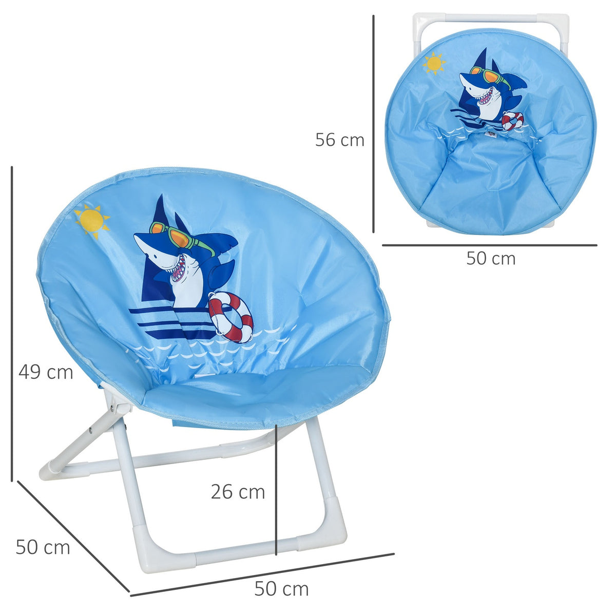 Moonchair Camping Chairs Children'S Moon Chair Foldable Children'S Folding Chair Indoor & Outdoor For Toddler Girls Boys Steel Blue Ø50 X 49H Cm