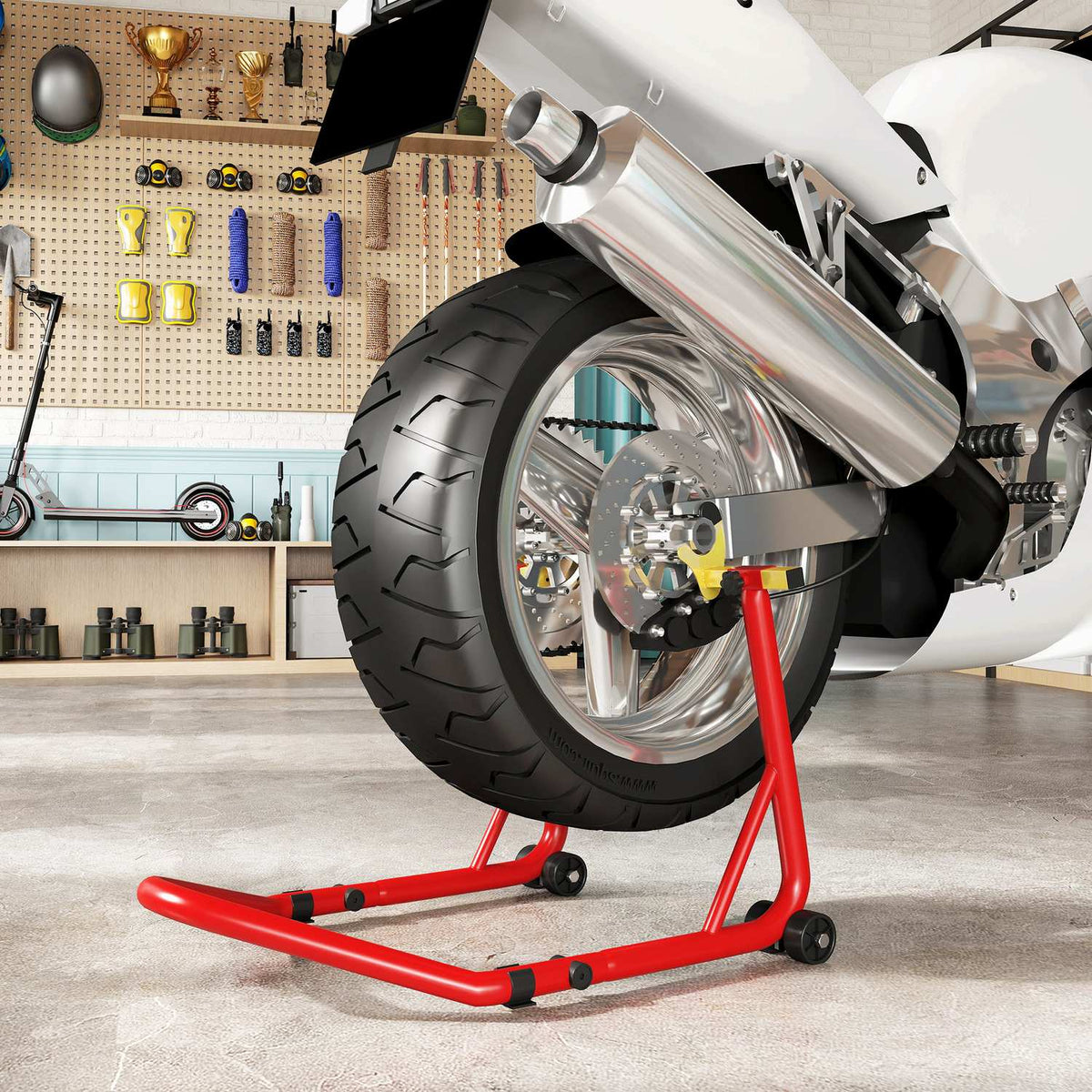 Motorcycle Stand Front/Rear, 544 kg Capacity, Steel, Red