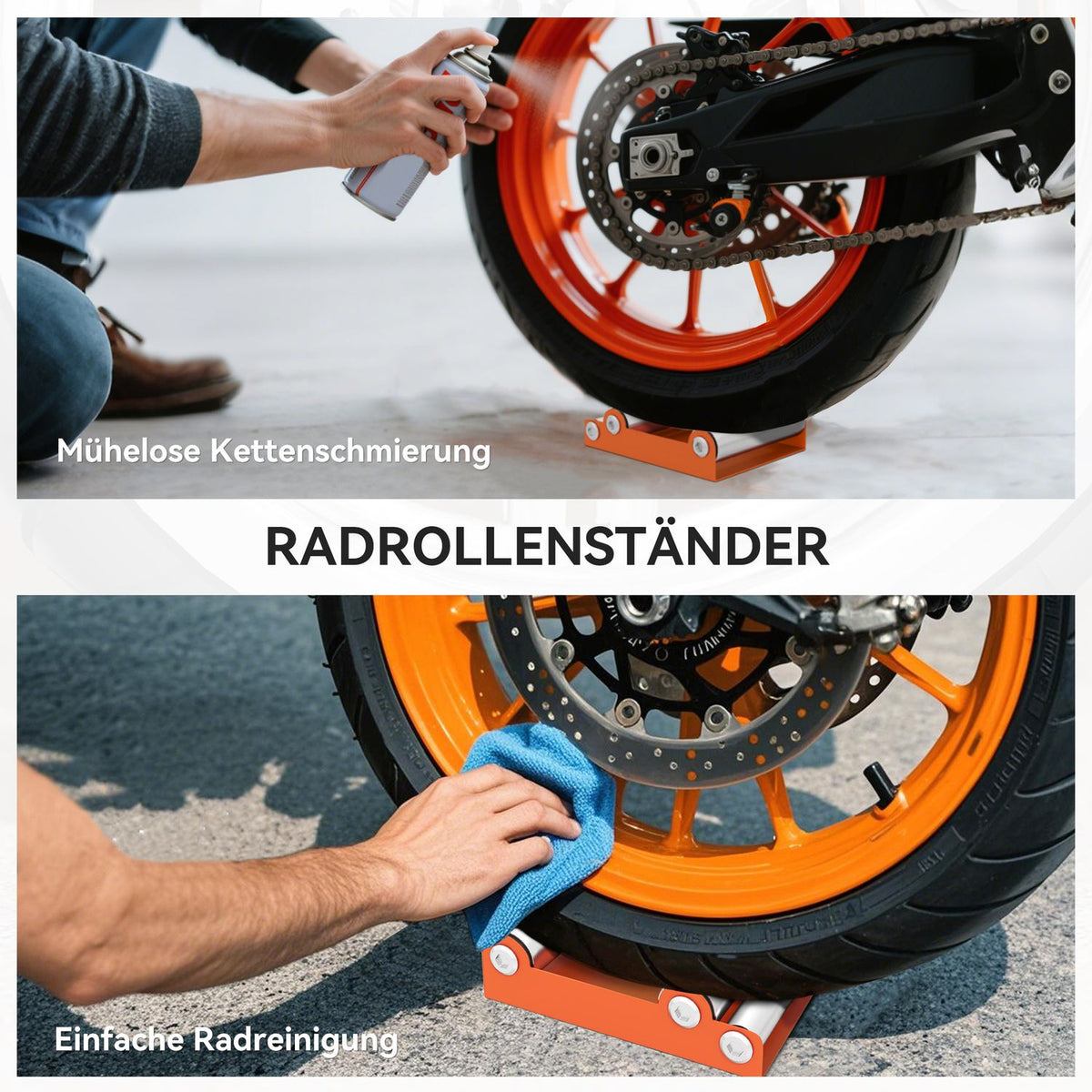 Motorcycle Wheel Cleaning Stand, Fits Tires <180 mm, 220 kg Capacity