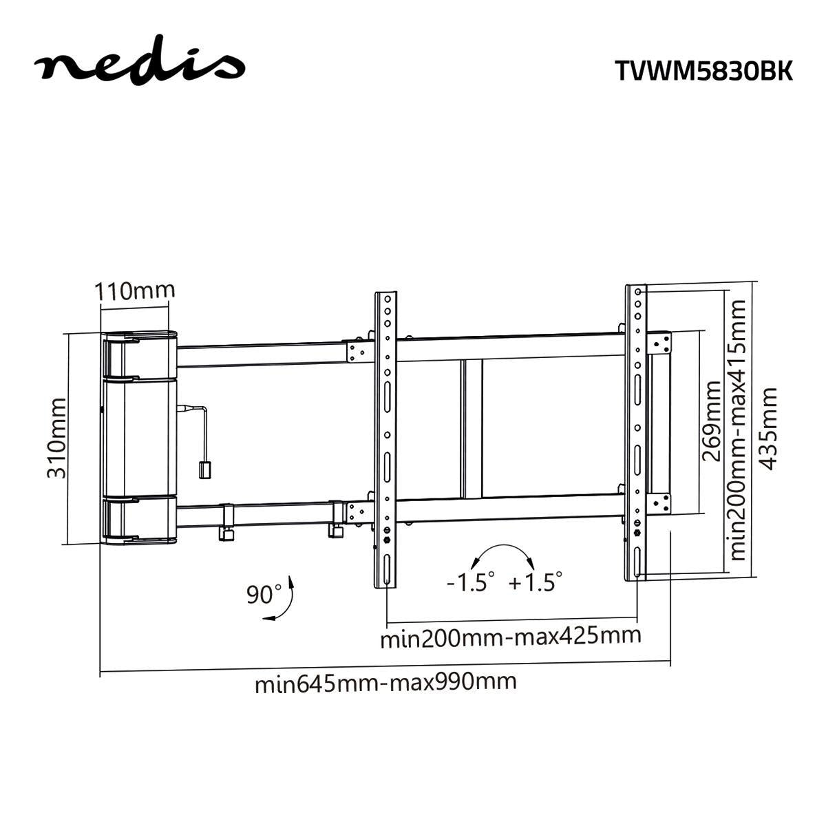 Motorised TV Wall Mount | 32 - 60 " | Maximum supported screen weight: 40 kg | Rotatable | Minimum wall distance: 47 mm | Maximum wall distance: 990 mm | Remote controlled | Steel | Black