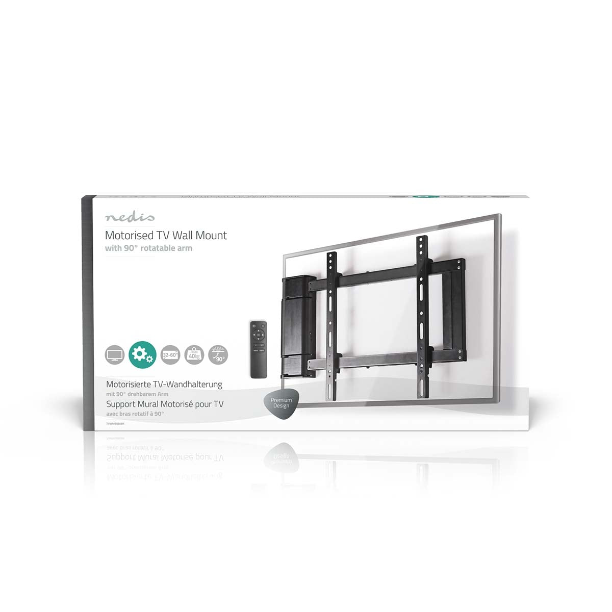 Motorised TV Wall Mount | 32 - 60 " | Maximum supported screen weight: 40 kg | Rotatable | Minimum wall distance: 47 mm | Maximum wall distance: 990 mm | Remote controlled | Steel | Black