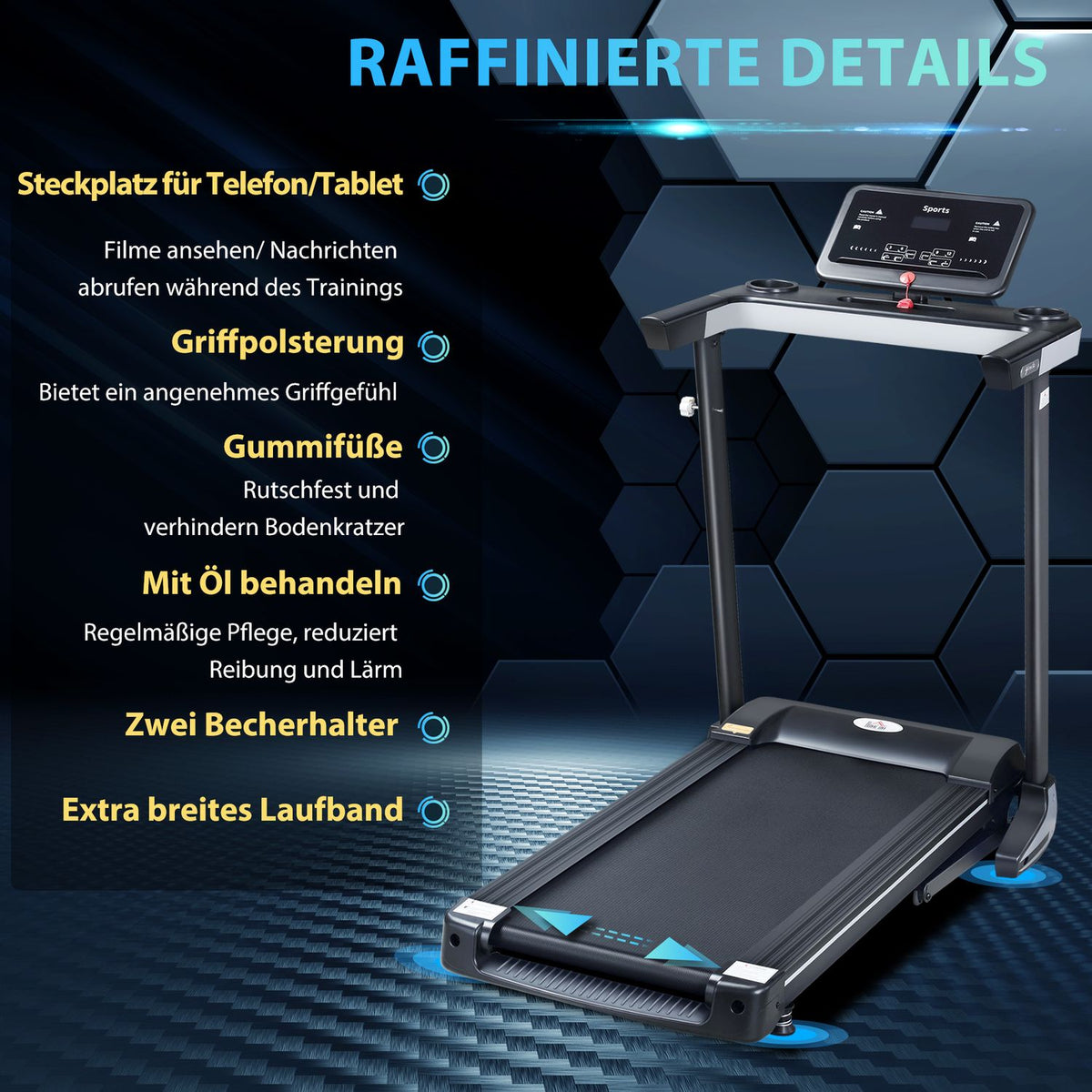 Motorized Folding Treadmill 12 Programs Mobile Phone Holder 100Kg Load Capacity