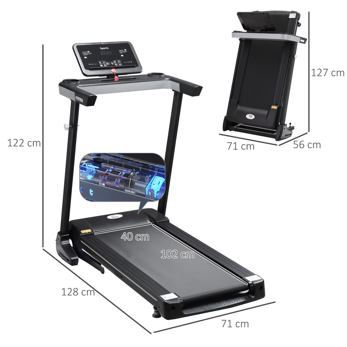 Motorized Folding Treadmill 12 Programs Mobile Phone Holder 100Kg Load Capacity