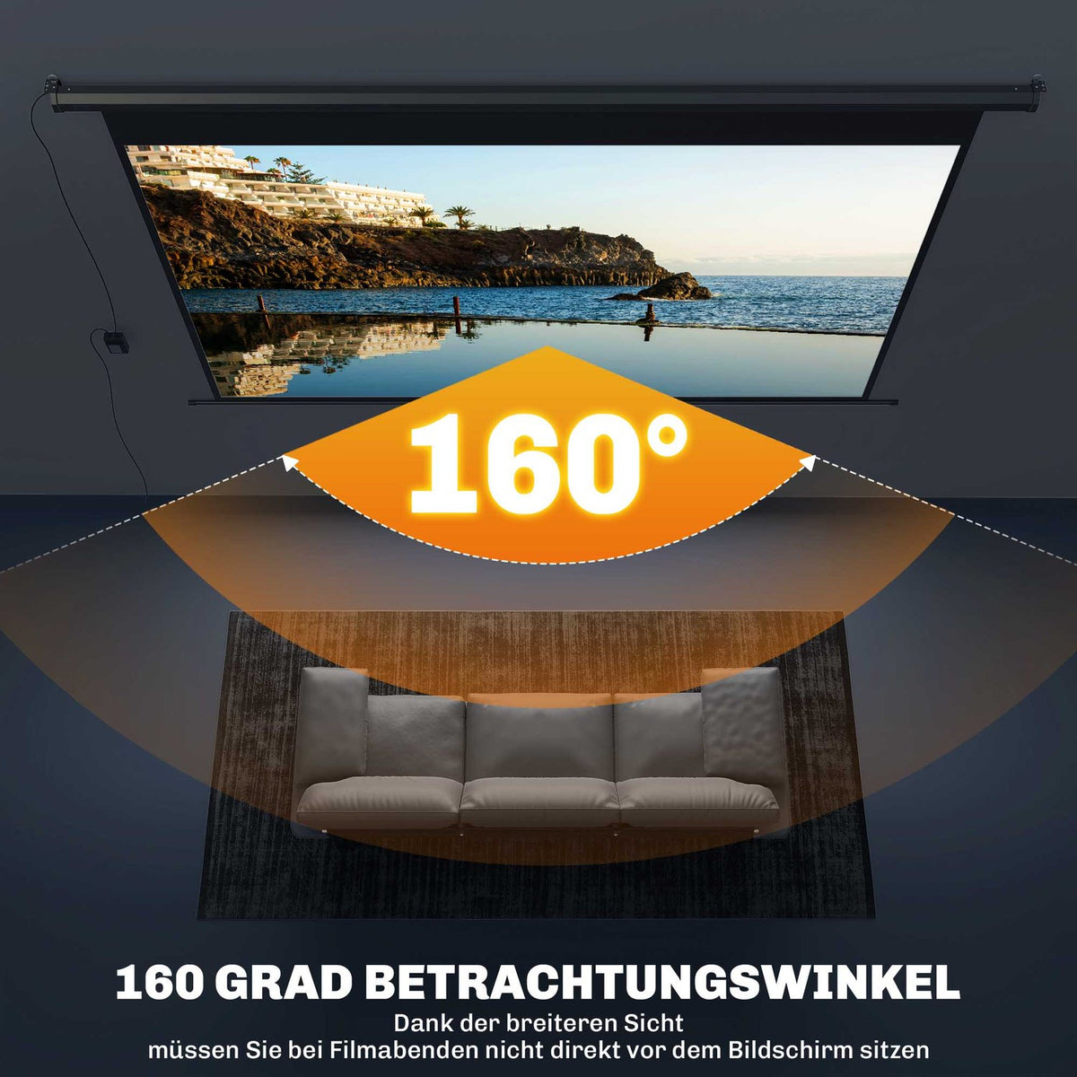 Motorized Projector Screen, 16:9, Remote, 266x149 cm, Black