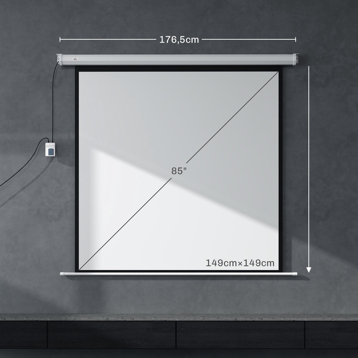 Motorized Projector Screen, 85 Inch 1:1, 4K, Remote