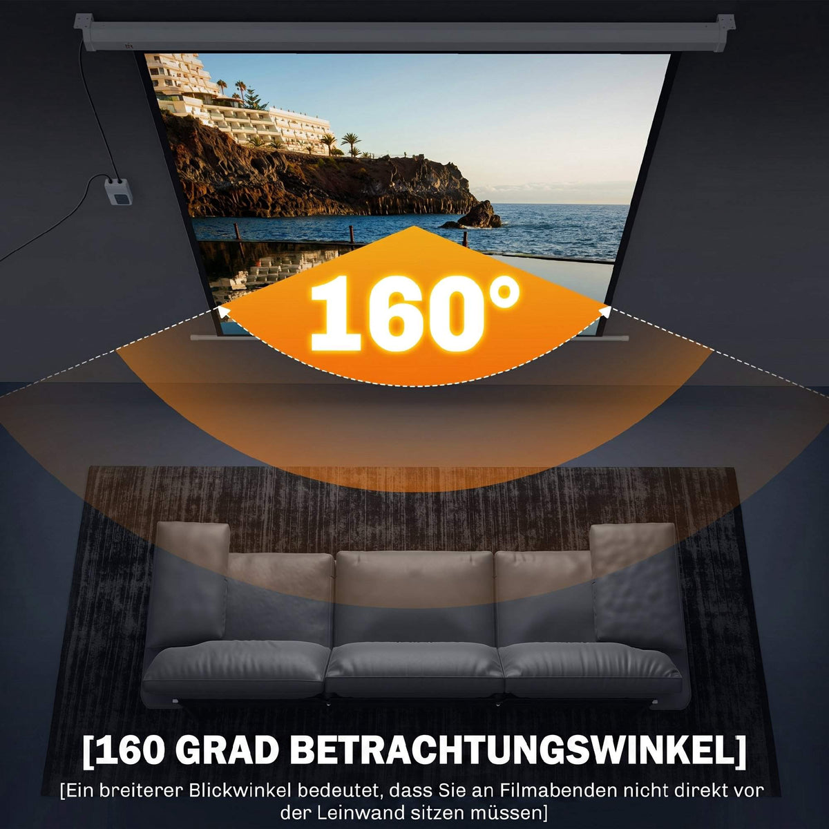 Motorized Projector Screen, 85 Inch 1:1, 4K, Remote