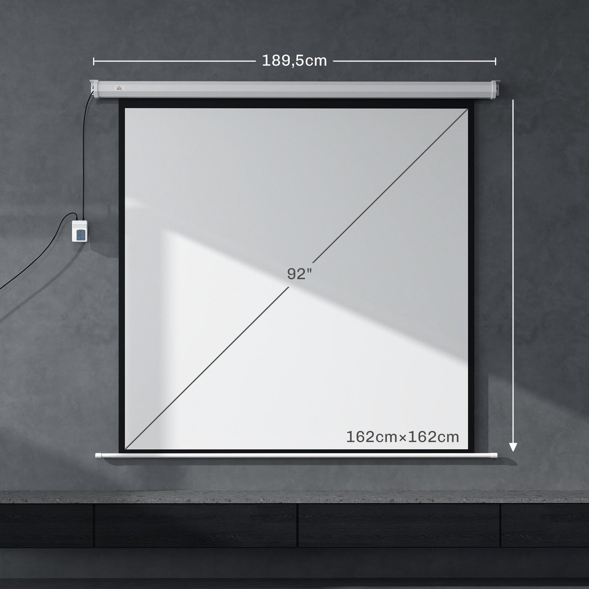 Motorized Projector Screen, 92 Inch 1:1, 4K, Remote