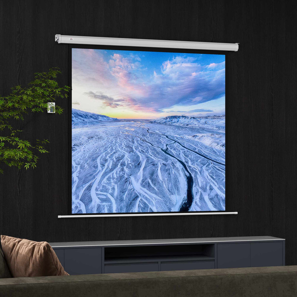 Motorized Projector Screen, 92 Inch 1:1, 4K, Remote