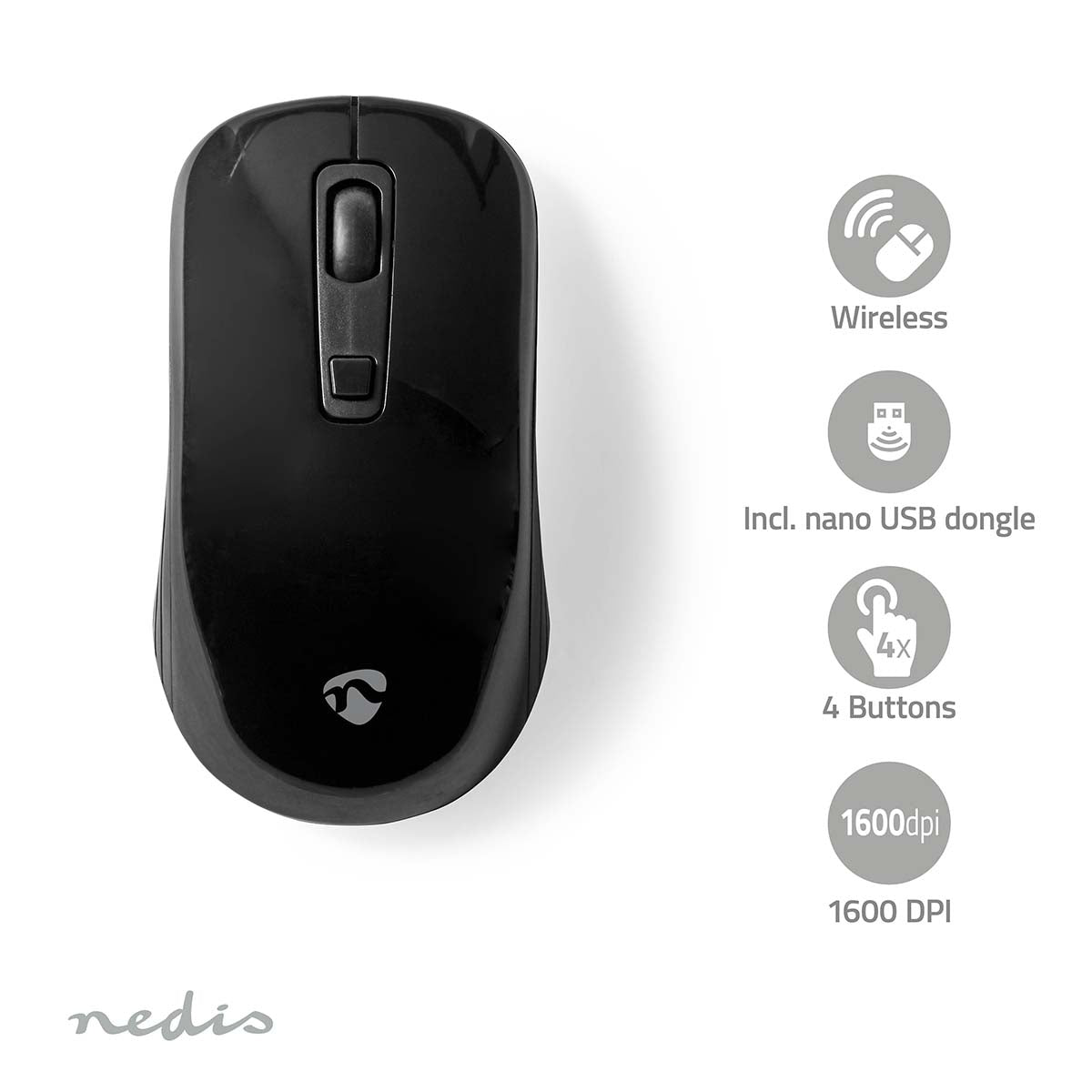 Mouse | Wireless | 800 / 1200 / 1600 dpi | Adjustable DPI | Number of buttons: 4 | Right and left handed