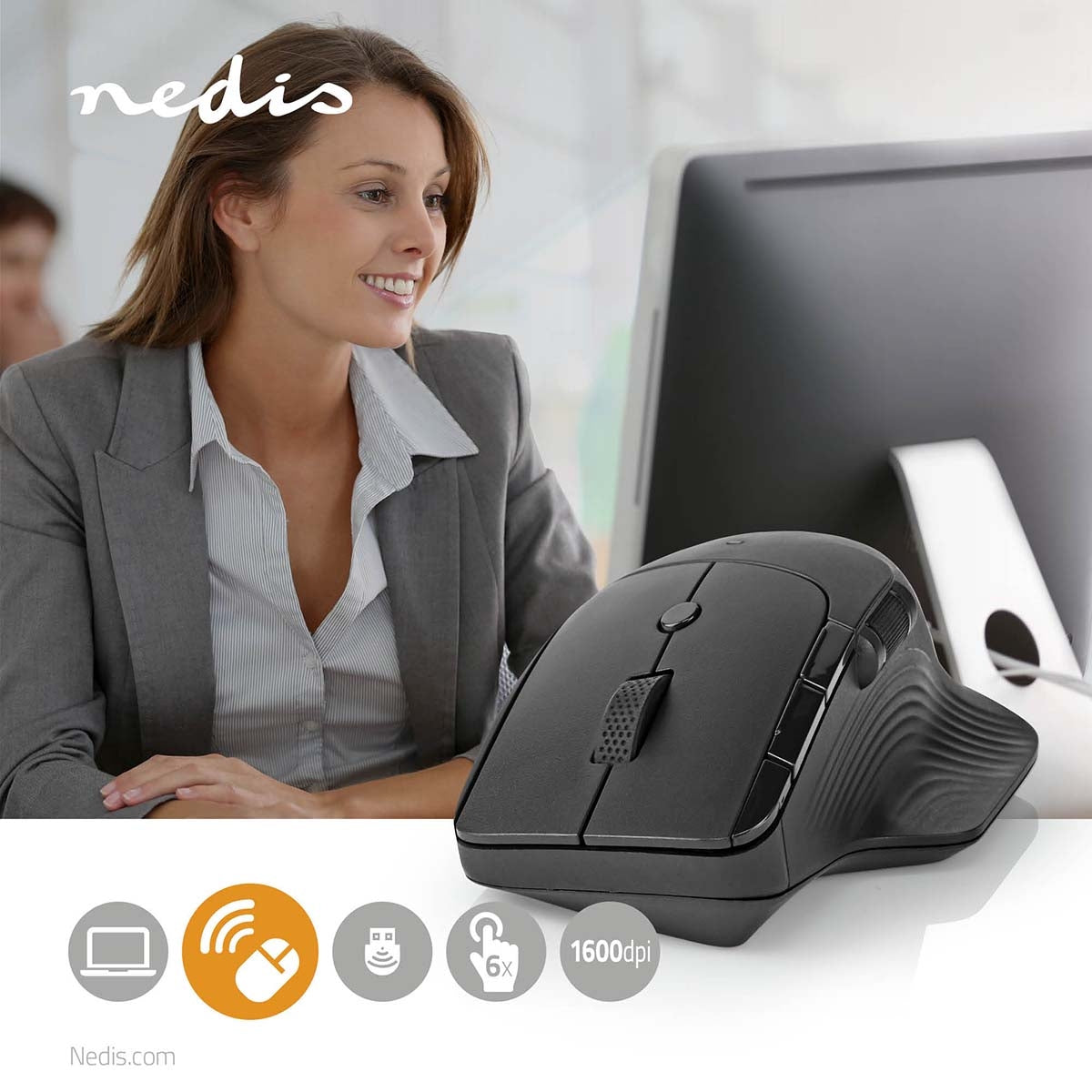 Mouse | Wireless | 800 / 1200 / 1600 dpi | Adjustable DPI | Number of buttons: 6 | Right handed