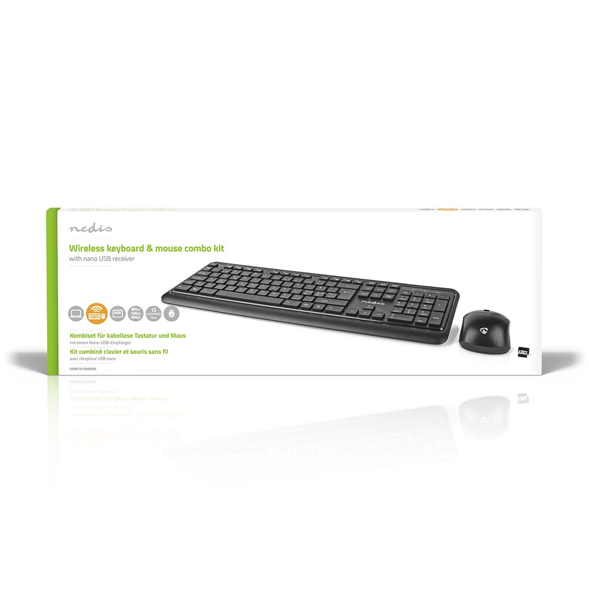 Mouse and Keyboard | Wireless | Mouse and keyboard connection: USB | 800 / 1200 / 1600 dpi | Adjustable DPI | QWERTY | ND Layout