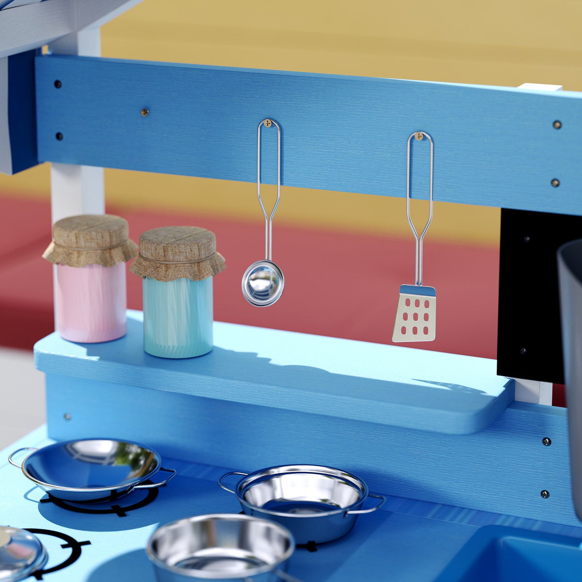 Mud Kitchen Children's Outdoor Garden Play Kitchen Made of Wood with Stove, Sink, Faucet, Storage Shelves, Cookware, Accessories, Play Kitchen for Children 3-7 Years Blue