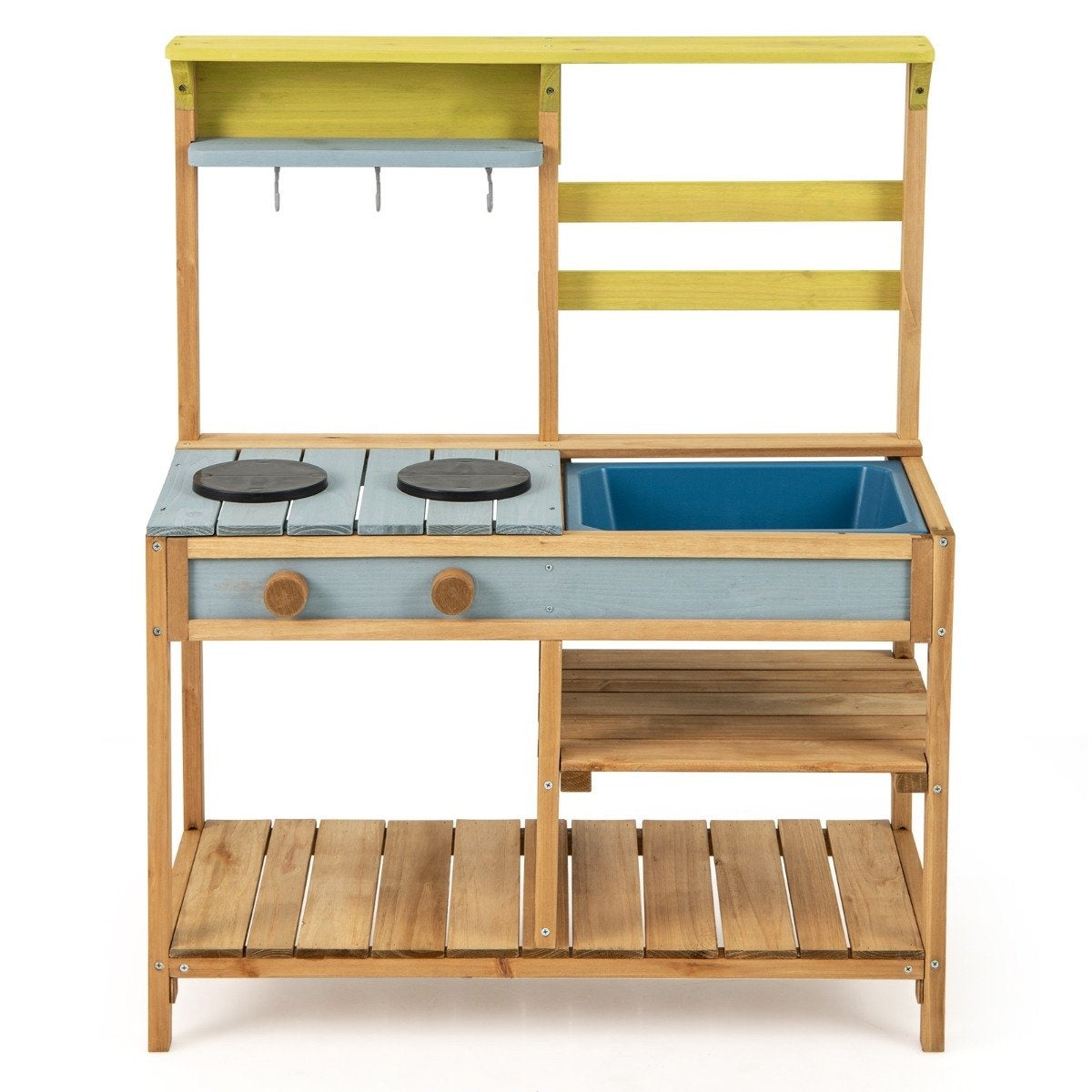 Mud kitchen children's play kitchen made of spruce wood with stove knobs & Natural sink