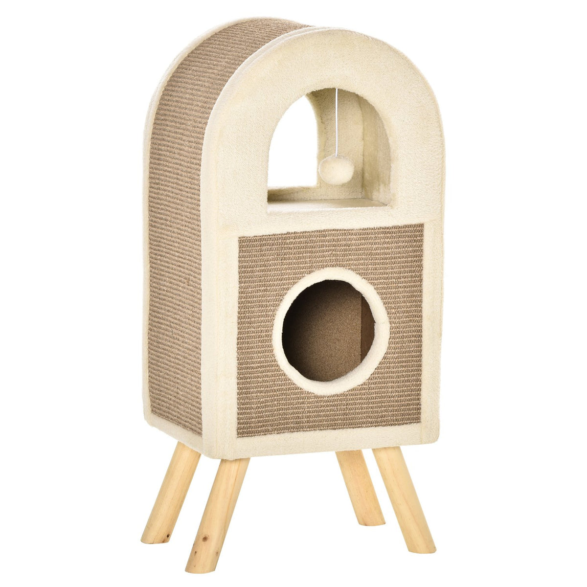 Multi-Storey Cat Cave Scratching Board Play Balls Cat Bed Scratching Mat Chipboard Plush Sisal Coffee