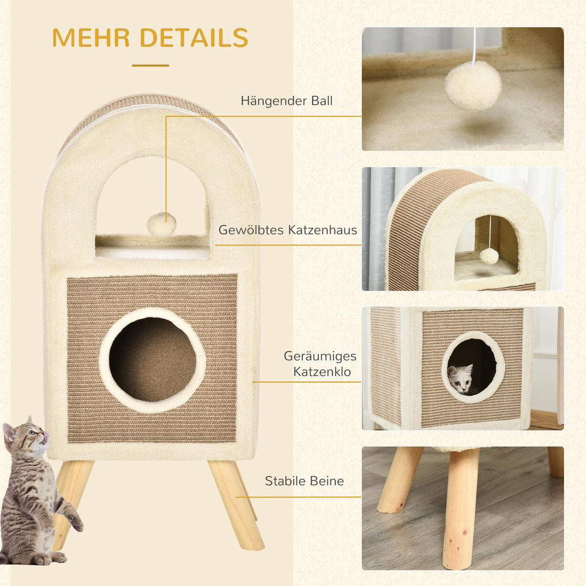 Multi-Storey Cat Cave Scratching Board Play Balls Cat Bed Scratching Mat Chipboard Plush Sisal Coffee