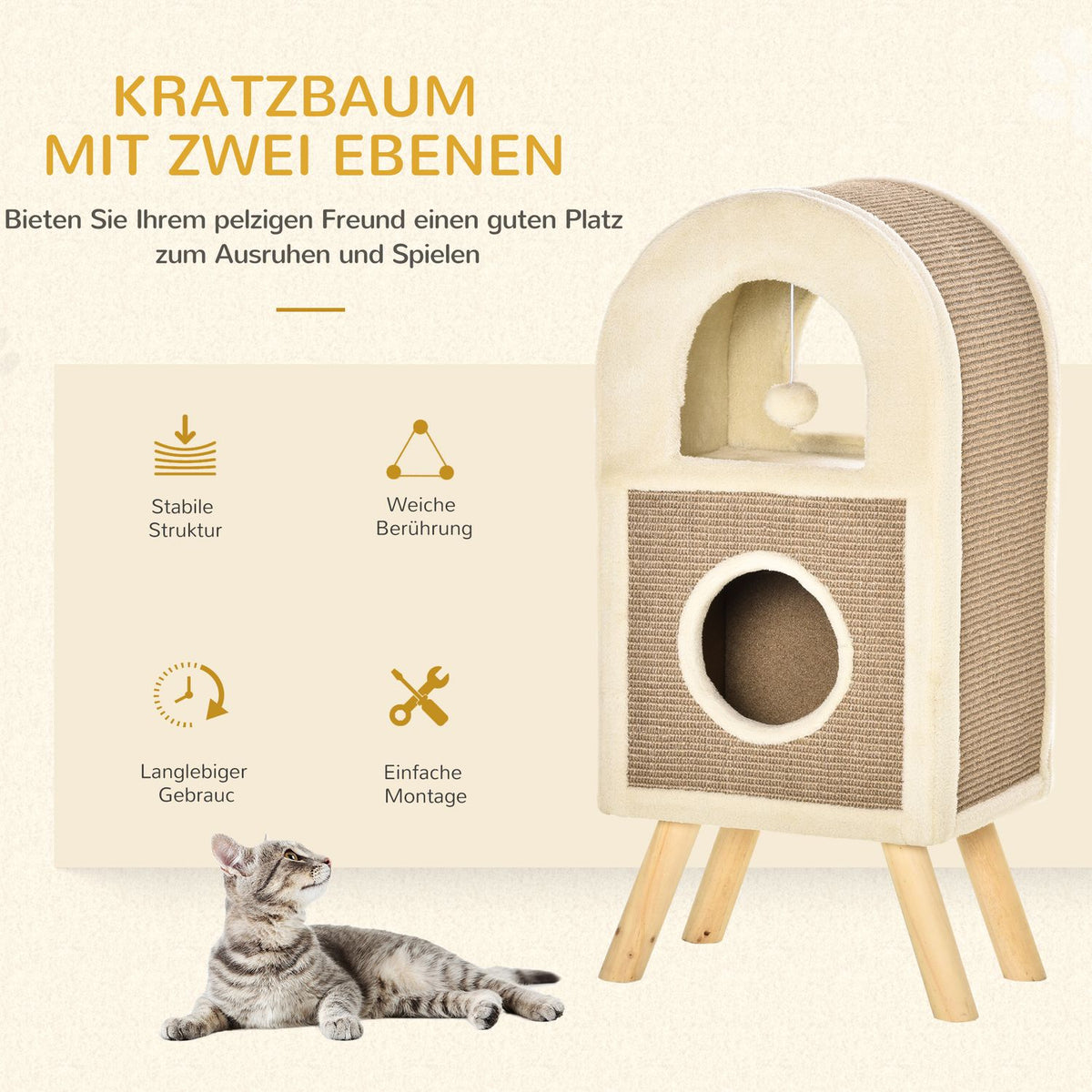 Multi-Storey Cat Cave Scratching Board Play Balls Cat Bed Scratching Mat Chipboard Plush Sisal Coffee